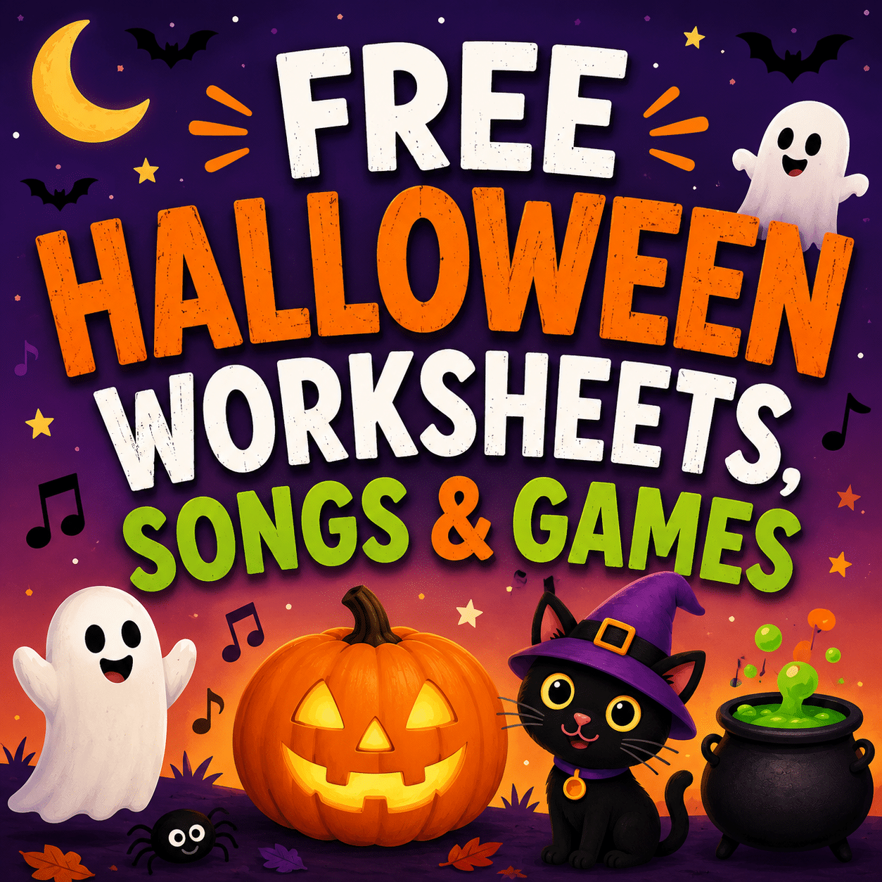 FREE Halloween Worksheets, Songs and Games for Kids