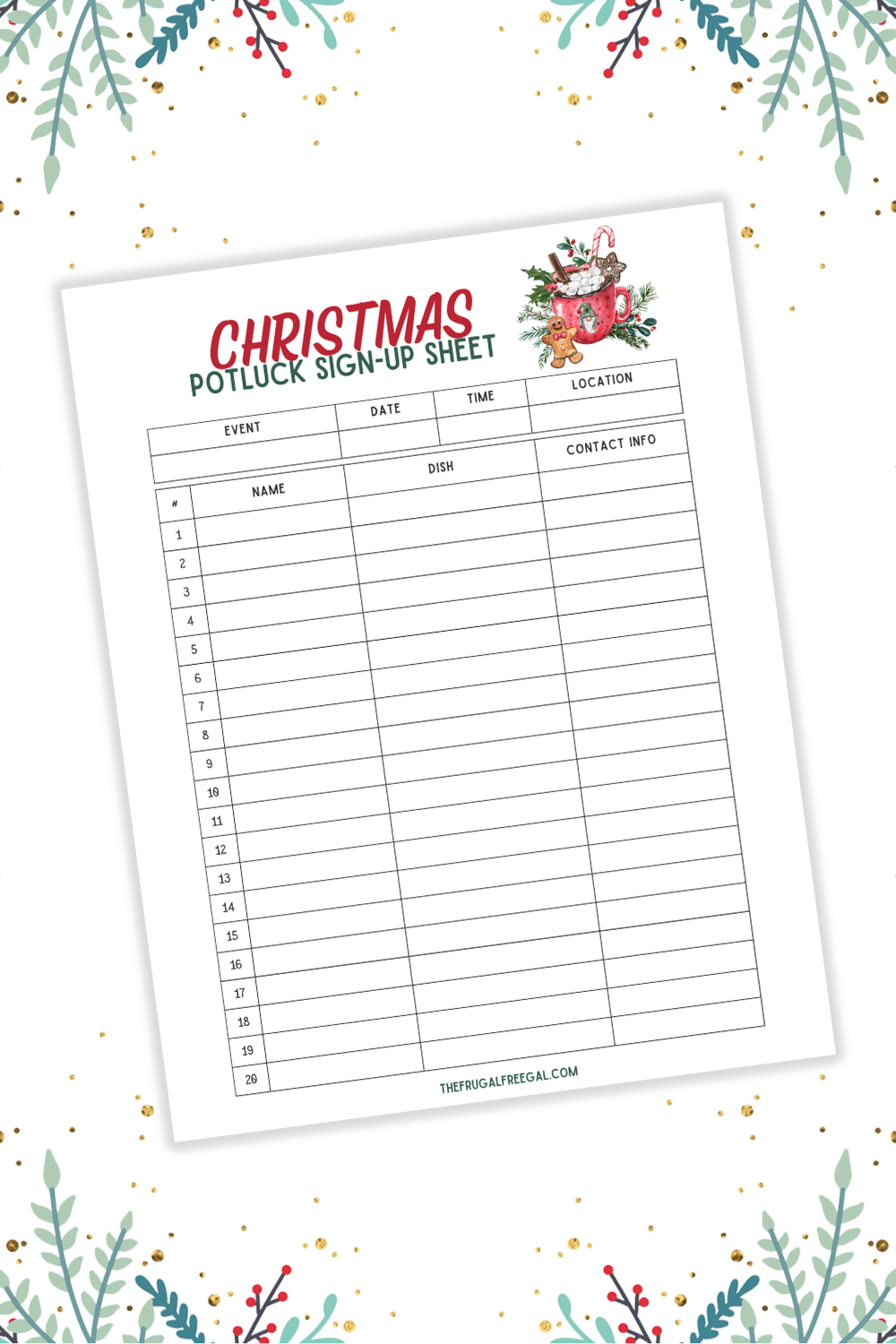 FREE Christmas Potluck Sign Up Sheet Printable